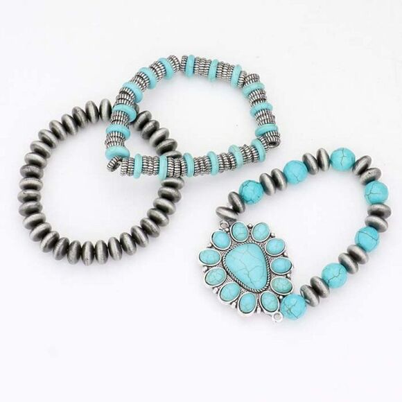 3PCS - Natural Stone Squash Blossom Stretch Bracelets - Picture 2 of 7